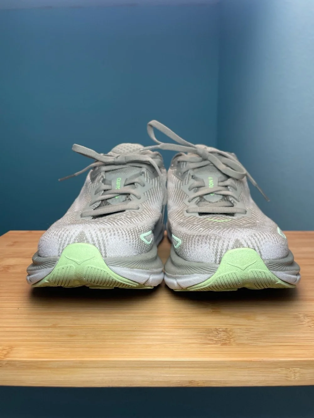 Hoka Clifton 9 Womens Sz 7B Running Walking Shoes Sneakers Gray Mint Green Nice